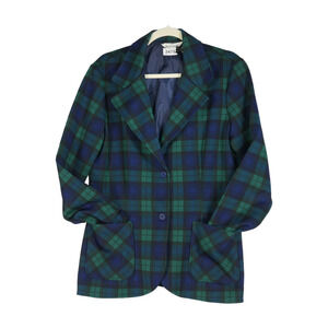 Vintage Christenfeld Blazer Jacket Womens Size S Pockets Blue Plaid Lightweight